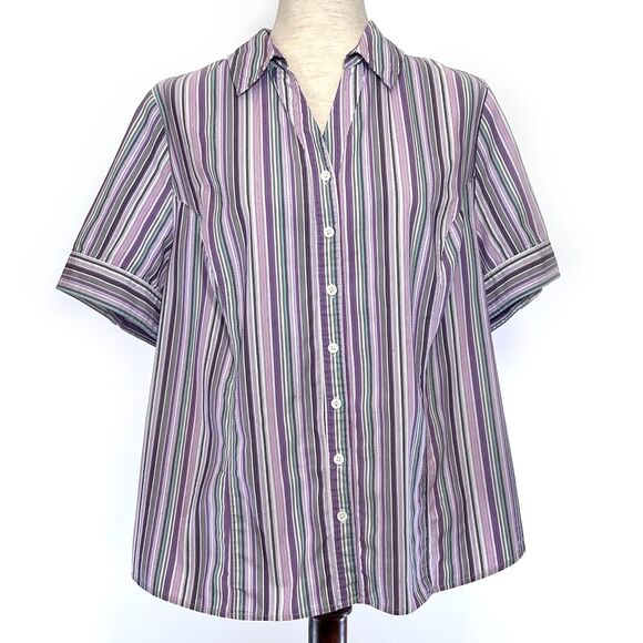 Liz & Me 16W Purple Striped Women's Button Down Top - Picture 1 of 7
